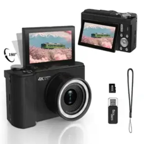 2026 Digital Camera for Photography, Foldable Screen Portable Vlogging Camera with 32GB SD Card, Wrist Strap, Self Timer, Smooth Video vlogging Camera, Ideal Gift for Girls, Boys Teenagers, and Beginners, Birthday Christmas Back to School Gift for Her - T