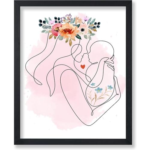 Monem Art Mother and Baby Poster - Family Print - Mother's Day Art - Line Drawing - Flower Design - Chic Boho Style - Abstract & Aesthetic Decor - Living Room or Bedroom - 8x10 UNFRAMED Wall Print