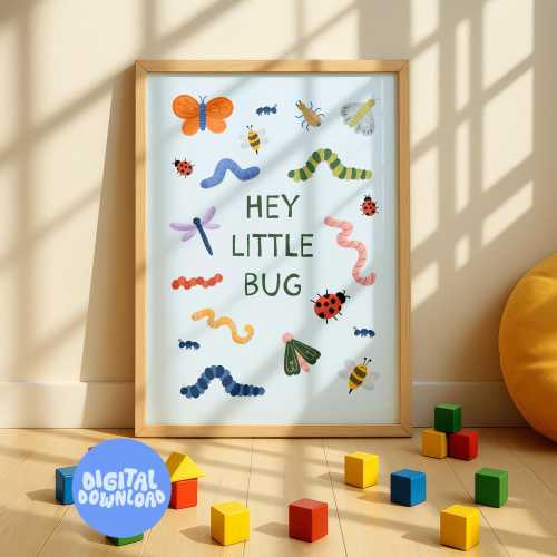 Little Bug Nursery Print: Blue Insect Wall Art (Digital Download)