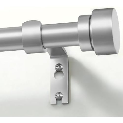 PORTRES Silver Heavy Duty Curtain Rods for Windows 28 to 48 Inches Adjustable Length 1" Diameter Curtain Rod with Modern Decorative Finials for Outdoor Farmhouse Bedroom Kitchen Living Room
