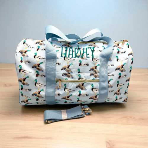Personalized Duck Print Duffel Bag – Embroidered Kids Travel Bag | Boys Weekend Birthday Gift
