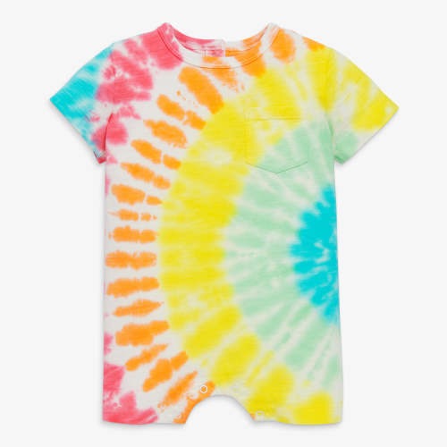 Baby tie-dye pocket romper in sunburst