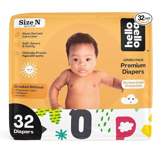 Hello Bello Premium Baby Diapers Size Newborn, 32 Count of Disposable, Extra-Absorbent, Hypoallergenic Baby Diapers with Snug and Comfort Fit, Alphabet Soup