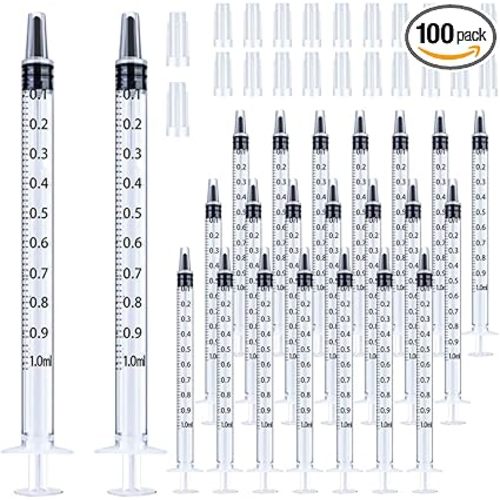 100 Pack 1ml Syringe with Cap for Liquid, 1cc Plastic Small Syringes with Cover, Non-Sterile, No Needle