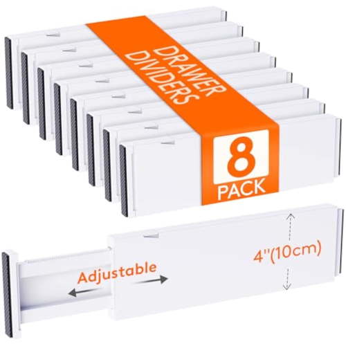 Lifewit 8 Pack Drawer Dividers Plastic 4" High, 13.5-22" Adjustable Drawer Organizers for Clothes, Expandable Dresser Separators in Bedroom/Bathroom/Kitchen/Fridge/Office Organization and Storage