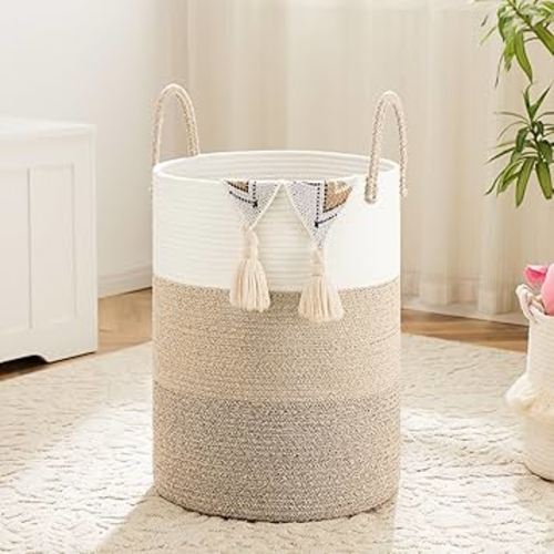 Laundry Basket,Woven Cotton Rope Laundry Hamper,40L for Decorative Storage of Dirty Clothes,Toys and Blankets in Bathroom,Bedroom and Living Room