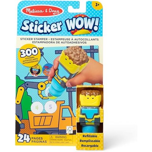 Melissa & Doug Sticker Wow!™ 24-Page Activity Pad and Sticker Stamper, 300 Stickers, Arts and Crafts Fidget Toy Collectible Character – Bulldozer - for Kids Ages 3+ - FSC Certified