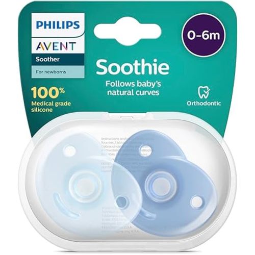 Philips Avent SCF099/21 Soothie Heart Pacifiers for 0-6 Months Babies, Blue (Pack of 2)