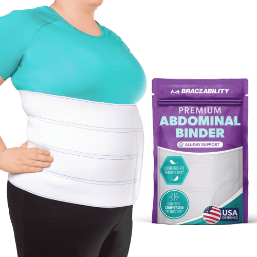 BraceAbility Plus Size Compression Abdominal Binder, White, 2x-large
