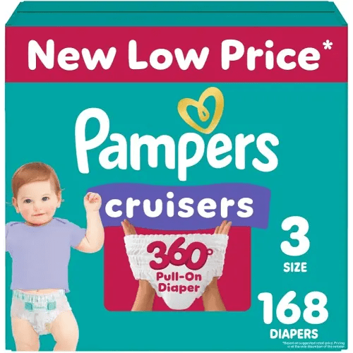 Pampers Diapers - Cruisers 360 - Size 3, 168 Count, Babyproof, up to 100% Leakproof Pull-On Diaper (Packaging May Vary)