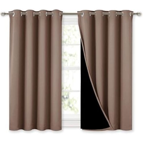 NICETOWN Room Warming Curtains, Bedroom Full Blackout Panels, Super Thick Insulated Window Covers, 100% Blackout Blinds with Black Liner for Small Window(Cappuccino, Set of 2 PCs, 52 by 45-inch)