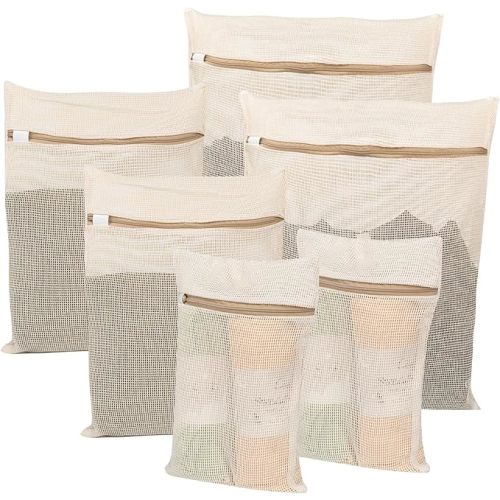 6-Piece Bag, Durable Cotton Mesh Laundry Bag, Sturdy Zipper, Breathable Mesh, Exquisite Laundry Bag for Underwear, Clothes, Pants, Shoes and Socks
