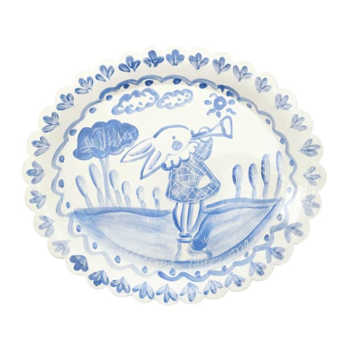 Scalloped Birth Plate - Blue with Rabbit | Tricia Lowenfield Design | Over The Moon