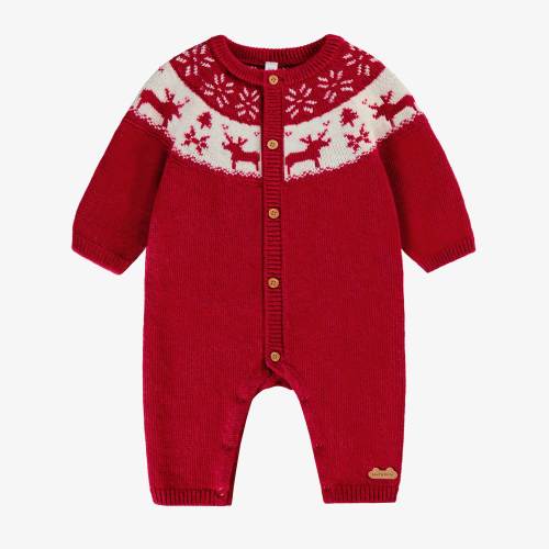 Une pièce rouge en tricot avec motifs jacquard, naissance | Souris Mini - Souris Mini