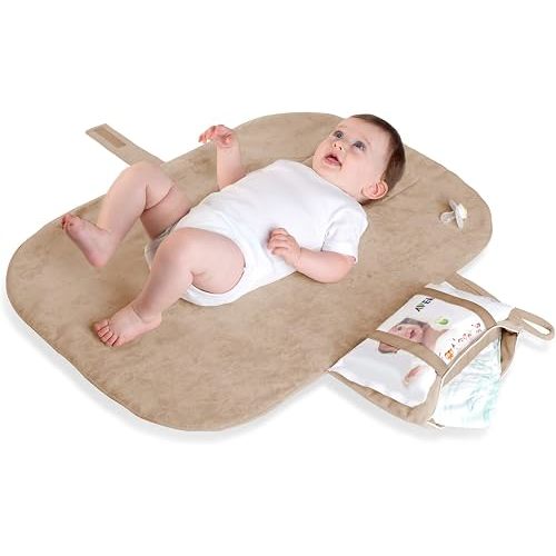 MoBaby Portable Changing Pad, Luxurious Soft-as-Suede Change Clutch, Oeko-TEX Certified, Machine Washable, Chic & Cushioned for Baby, Infant, & Newborn, Coffee Color