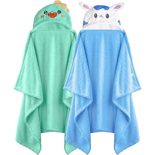 Toddler Bath Towel Kids Bath Towels Baby Towels with Hood Toddler Towels for Boy Girl 0-5 Years, 2-Pack Absorbent Baby Bath Towels Hooded Kids Bath Large 50''x32''