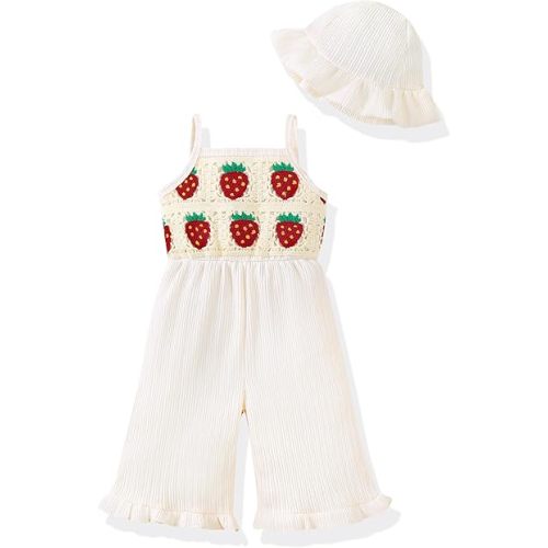 XUANHAO Baby Girl Romper Infant Baby Clothes With Hat,Summer Crochet Ruffle One-Piece Tddler Girls Jumpsuit Overall Pants Set