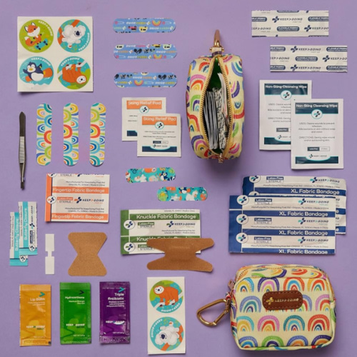 KeepGoing Small Travel First Aid Kit Kids – 60 Pc. Mini First Aid Kit for Purse, Diaper Bag, & Backpack with Latex-Free Bandages – 4 Oz., & 4.5 x 3.5 x 2 in, TSA-Approved