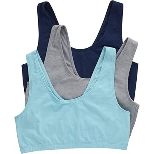 Hanes Women's Pack, Cotton Scoopneck Bralette, Low-Impact Sports Bra, 3-Pack