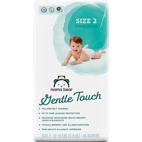 Amazon Brand - Mama Bear Gentle Touch Diapers, Size 2, 46 Count, Leak Protection, Wetness Indicator, Chlorine Free, Pocketed Waistband