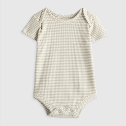 Softest Rib Short Sleeve Bodysuit in Grey Stripe