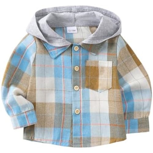 Baby Toddler Boys Long Sleeve Shirt Flannel Buffalo Plaid Shirts Button Down Jacket Top Outfit Fall Winter Clothes