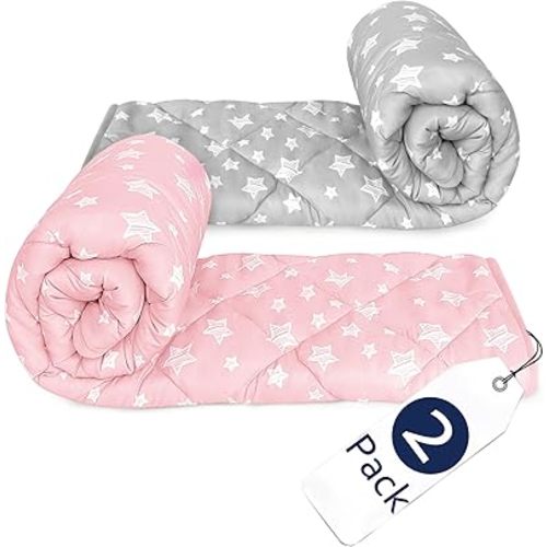 Moonsea Baby Blanket with Grey and Pink Star Print, 39x47 Inches, 2 Pack
