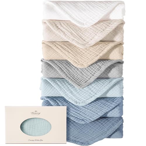 Konssy Muslin Baby Burp Cloths Sets for Unisex- 7 Pack Soft 100% Cotton Burping Clothes for Newborn，Baby Girls and Boys