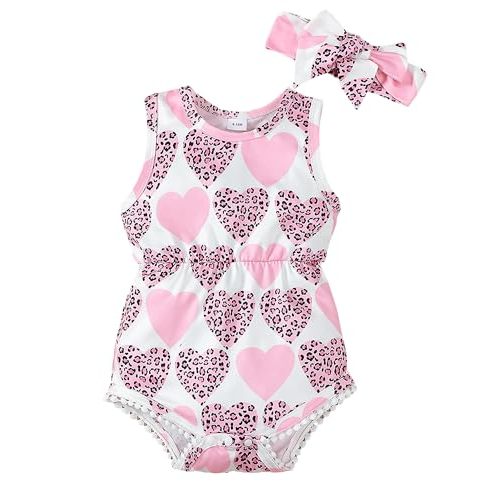 Mioglrie Baby Girl Clothes Newborn Girl Outfits Summer One Piece Romper | 0 3 6 12 18 24 Months,Headband,Baby Clothing Sets,Baby Girl Essentials,Baby Gifts,ropa de bebe niña,Summer Jumpsuit,Soft