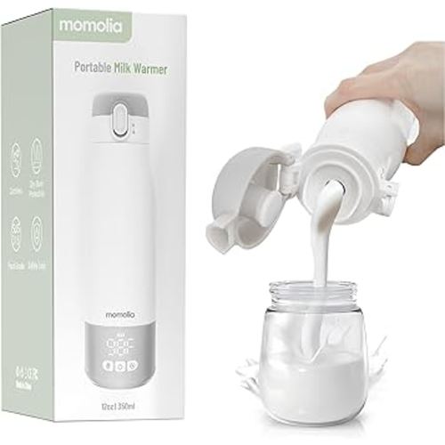 Portable Milk Warmer for Travel, Bottle Warmer for Breastmilk and Formula, Milk Warmer On-The-Go, Large Capacity 12 oz. with LED Temp Control, Wireless for Bottle Feeding (Grey)