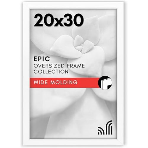 Americanflat 20x30 Poster Frame with Polished Plexiglass - White Picture Frame - Wide Photo Frames Made of Engineered Wood for Vertical or Horizontal Wall Display - Epic Collection - White