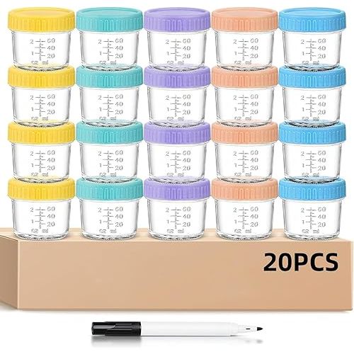 Lot de 20 boîtes de conservation en verre pour aliments pour bébé, 113,4 g avec couvercles hermétiques, petits récipients de congélation avec couvercles hermétiques pour aliments pour bébé