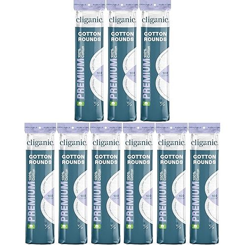 Cliganic Premium Cotton Rounds for Face (300 Count) - Makeup Remover Pads, Hypoallergenic, Lint-Free | 100% Pure Cotton (Pack of 3)