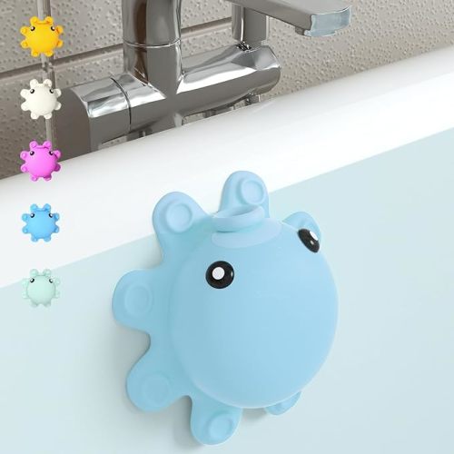 Bathroom Bathtub Overflow Drain Cover- Silicone Bath Tub Drain Cover, Tub Overflow Drain Stopper with Suction Cups, Adds Inches of Water for Deeper Bath, Cute Bathroom Accessories, Baby Blue