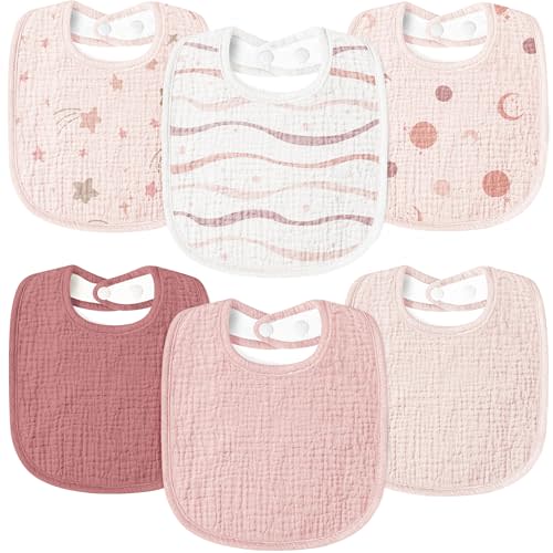 Susurration Muslin Baby Drool Bibs 6Pack Soft Square Adjustable Baby Bandana Bibs for Unisex Girls & Boys