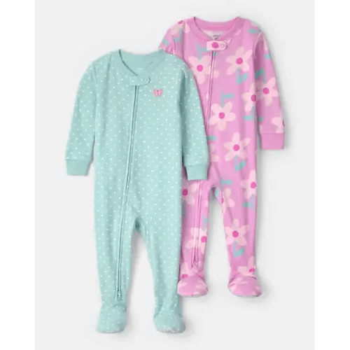 Baby Girl 2-Pack Floral Butterfly 100% Cotton Snug Fit 1-Piece Pajama - Blue/Pink | Carter's