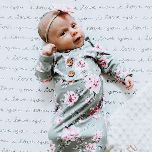 Saylors Sage & Blush Floral Newborn Baby Knot Gown & Hat Set