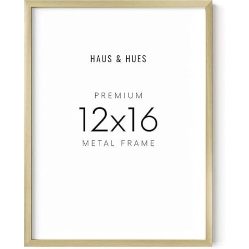 HAUS AND HUES 12x16 Gold Picture Frames - Modern, Metallic Wall Decor for Bedroom, Living Room, Office Poster Display - Gold 12x16 Poster Frames