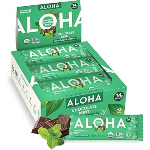 ALOHA Organic Plant Based Protein Bars, Chocolate Mint, 1.98 Oz (Pack of 12)