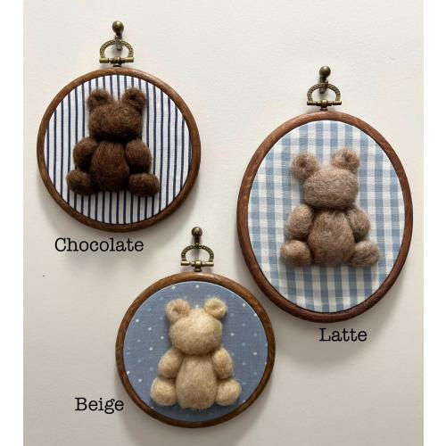 Vintage Inspired Teddy Bear- Blue background option, Baby Nursery Art, Felted, Framed Wall Decor
