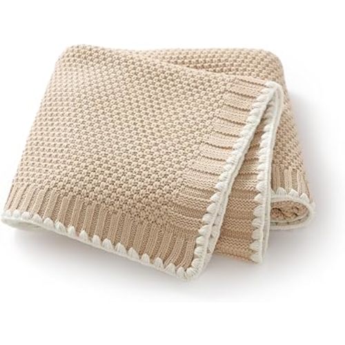 Neiwech Baby Blanket Knit Cozy Soft Lightweight Crib Stroller Nursery Receiving Swaddling Blankets for Newborn Infants Boys Girls Camel 30x40 Inch