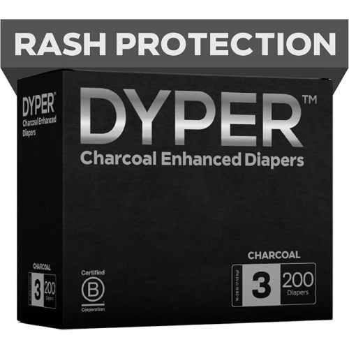 DYPER - Charcoal Enhanced Day & Overnight Disposable Baby Diapers - Made with Plant-Based* & Honest Ingredients, Hypoallergenic for Sensitive Skin - Size 1, (240 Count)