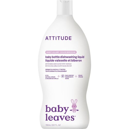 ATTITUDE Baby Dish Soap and Bottle Cleaner, EWG Verified Dishwashing Liquid, No Added Dyes or Fragrances, Tough on Milk Residue and Grease, Vegan, Sweet Lullaby, 23.7 Fl Oz