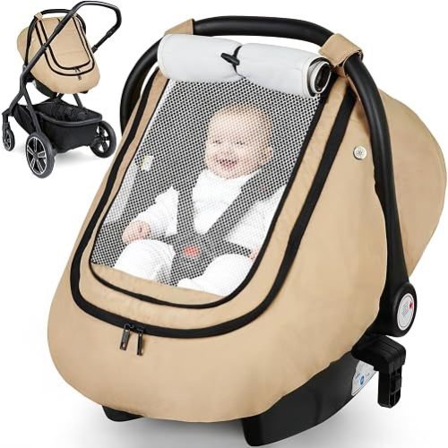Rquite Car Seat Cover Baby, Infant Carseat Canopy for Winter Cold Weather