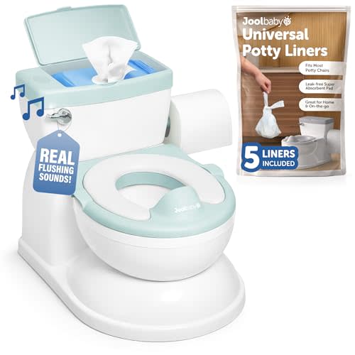 Jool Baby Real Feel 2-in-1 Potty with Wipes Storage, Flushing Sounds & Disposable Liners - Realistic Toilet - Easy to Clean & Assemble (Aqua)