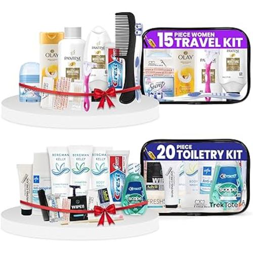 Trektote Travel Toiletry Kit Bundle For Men And Women – 15 Piece Set of Travel Size Toiletries, TSA Compliant, Travel Essentials, Includes Shampoo And Conditioner, Body Wash, Toiletry Bag & More