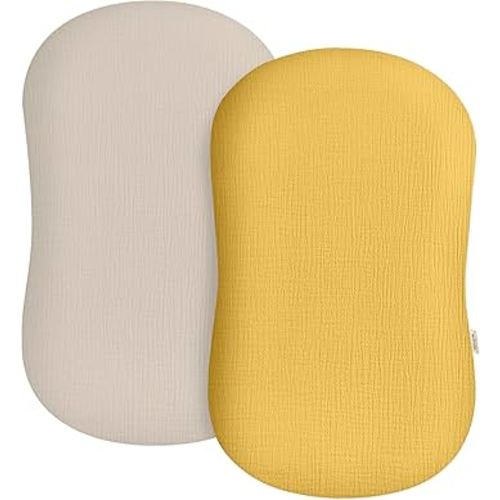 Muslin Baby Lounger Cover 2 Pack, Soft Breathable Newborn Lounger Pillow Cover for Boys Girls Infant (Beige & Mustard Yellow)