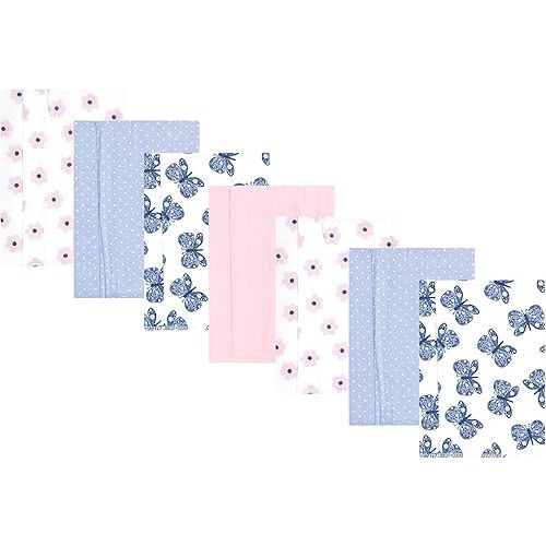 Hudson Baby Unisex Baby Cotton Flannel Burp Cloths 7-Pack, Beautiful Butterfly, One Size