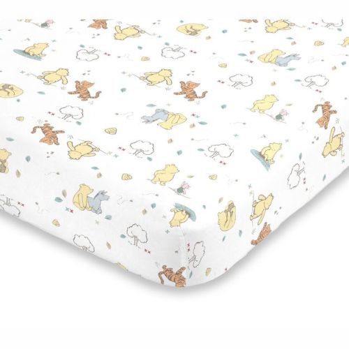NoJo Disney Winnie the Pooh Classic Pooh 100% Cotton Fitted Crib Sheet in Ivory, Butter, Aqua and Orange