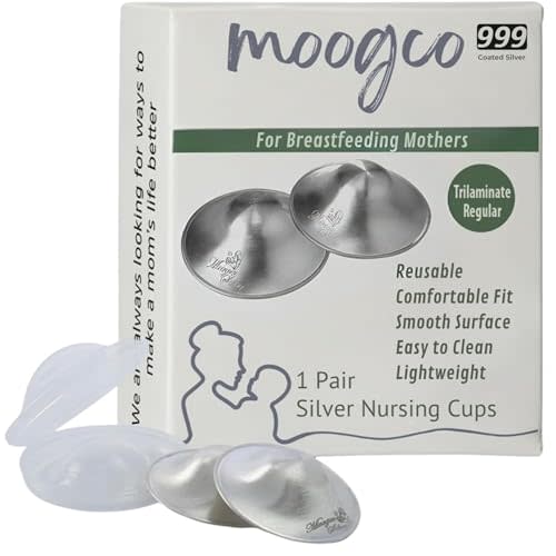 MOOGCO The Original Silver Nursing Cups - Nipple Shields for Breastfeeding Newborn - Silver Nipple Shield - Breastfeeding Essentials - Protective Silver Nipple Covers for Nursing Moms